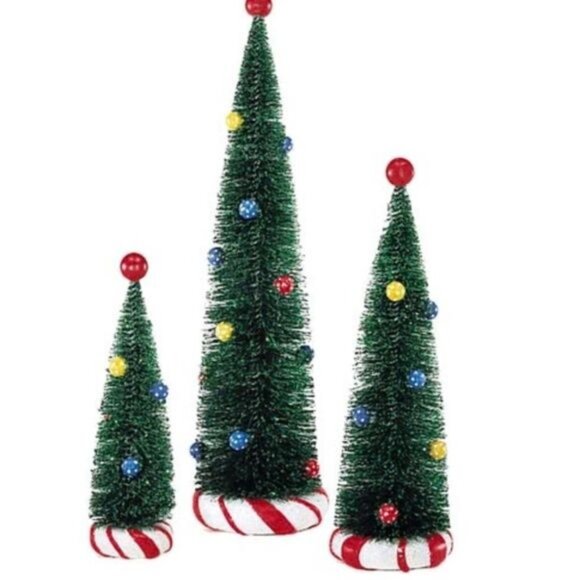 Department 56 Village Peppermint Trees Set Of 3 Retired Bottle Brush Christmas - Picture 1 of 7